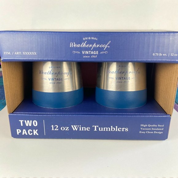 Other - *NEW* 12oz Steel Metal WINE TUMBLERS! Set of 2 Blue Pair Camping Hiking Picnic